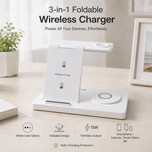 แท่นชาร์จไร้สายแบบพับได้ รองรับการชาร์จโทรศัพท์และนาฬิกา 15W พร้อมแท่นวางโทรศัพท์ - Product Image 5