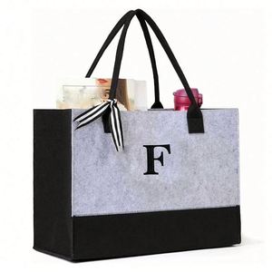 กระเป๋าผ้าสักหลาดปักลายตัวอักษรพรีเมียมสำหรับช้อปปิ้ง ของชำ งานแต่งงานริมชายหาด งานวันเกิด ของตกแต่งภายในบ้าน พร้อมซิป - Product Image 1