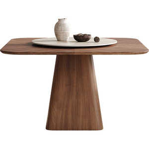 Mesa de comedor moderna nórdica vintage cuadrada de madera maciza con acabado en Nogal Negro diseño simple para el hogar y apartamentos pequeños - Product Image 5