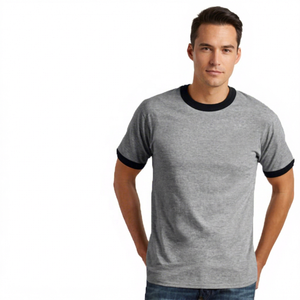 T-shirt à manches courtes gris pour homme, coupe classique, jersey en coton décontracté, col rond, design uni - Product Image 1
