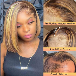 Perruque Courte Bob Sans Colle en Dentelle Frontale P4/27 Couleur Piano Cheveux Humains 13x4 HD Lace Front pour Femmes Noires – Vente en Gros - Product Image 3