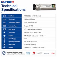 Módulo Transceptor Óptico OEM SFP+ 10G LR 1310nm 10km SMF Dúplex LC DDM 10GBASE-LR EML PIN Conectable en Caliente para Cisco