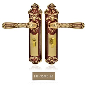 Cerradura de Puerta de Latón Macizo Estilo <span class=keywords><strong>Real</strong></span> Europeo, Exquisita Cerradura de Embutir de Cobre Rojo Antiguo Tallada para Puerta de Entrada de Villa de Madera - Product Image 2