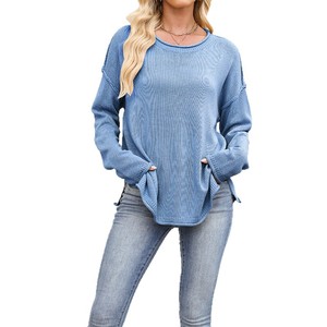 Nuovo Maglione Pullover <span class=keywords><strong>Basic</strong></span> da <span class=keywords><strong>Donna</strong></span> Coreano Autunno Inverno 2026 in Acrilico Lavorato a <span class=keywords><strong>Maglia</strong></span> Tinta Unita Girocollo Ampio Versatile - Product Image 1