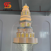 Base Giratoria para Pastel de Acrílico con Forma de Castillo de Fiesta, Diseño 3D, con Luces LED Multicapa, Base Giratoria de PVC para Bodas con Ruedas