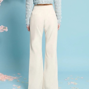 S&L Custom Logo High Waisted <b>Trousers</b> With Bow Trims/ Fashion Women Front Splits <b>Trousers</b> With Ribbon Decoration - Product Image 3