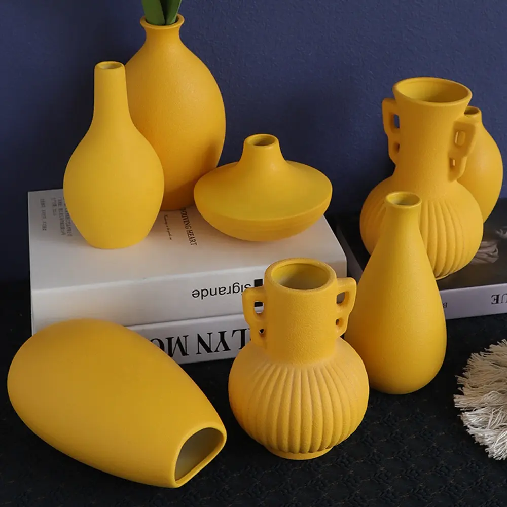 Vaso de flores para decoração, amarelo diferentes formas minimalista redondas de cerâmica moderno nórdica