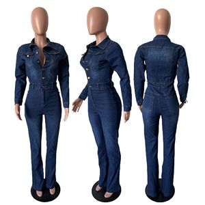 Nuova <span class=keywords><strong>Tuta</strong></span> Intera in Denim alla Moda per Donna, Vestibilità Slim, Maniche Lunghe, Stile Casual - Product Image 6