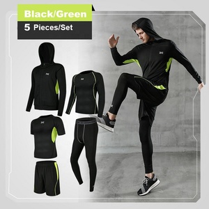 Wholesale Seamless Slim Fit <strong>Hoodies</strong> <strong>Short</strong> Sleeve t Shirt Long Sleeve t Shirt <strong>Shorts</strong> Pants <strong>Man</strong> 5 Pieces Gym Wear <strong>Sets</strong> - Product Image 1