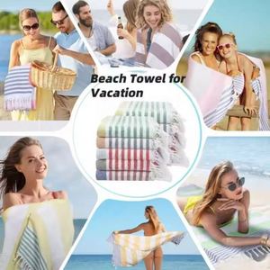 Organic Cotton Turkish <b>Towel</b> <b>Extra</b> <b>Large</b> <b>Beach</b> <b>Towel</b> Custom White 100% Turkish Cotton <b>Beach</b> <b>Towel</b> Striped With Tassels - Product Image 5