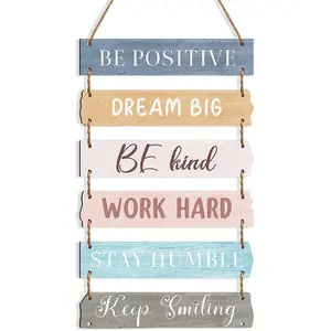 6 piece Inspirational Quotes Wooden Plaque Sign American Style Rustic Wall Art Decor Tapestry Listing Hanging Signs with rope