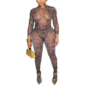 Ensemble de combinaison sexy en maille transparente personnalisé 2026, col montant, manches longues, moulant, tenue de club pour femmes, mode adulte - Product Image 3