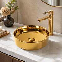Wastafel Keramik Mewah Modern Warna Emas Perak Rose Gold Desain Mudah Dibersihkan untuk Hotel Villa Apartemen Meja Dapur Kamar Mandi