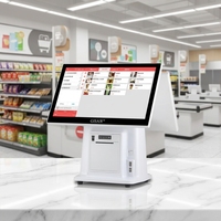 Vente en gros de terminaux de point de vente tout-en-un tactiles de 15,6 pouces, système POS à double écran avec impression de reçus intégrée pour les supermarchés