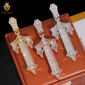 Offre Spéciale – Pendentif Homme Tendance <span class=keywords><strong>en</strong></span> Argent Sterling 925 avec Croix <span class=keywords><strong>Épée</strong></span> et Moissanite, Coupe Ronde, Style Hip Hop, Testeur de Diamant Inclus avec Certificat GRA - Product Image 3