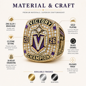 Anello Personalizzato per <span class=keywords><strong>Campioni</strong></span> di Campionati Sportivi, Incisione Personalizzata dei Record di Vittoria, Anello con Mascotte della Squadra - Product Image 3