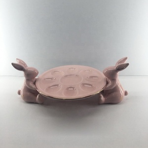Plato de Cerámica de Dolomita con Diseño de Conejito de Pascua, Bonito Porta Huevos para Cocina, Personalizable - Product Image 2