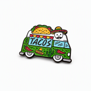 Pin de esmalte suave chapado en oro, divertido y genial, con diseño de tacos, camión de comida, sombrero, cuello y chaqueta, ideal como souvenir de tienda, con tarjeta de soporte. - Product Image 1