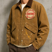 Vestes de travail d'hiver pour hommes, style camionneur, en sergé 100% coton, effet vieilli, avec éclaboussures de peinture et patchs vintage, fabrication OEM sur mesure