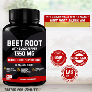 Cápsulas de Remolacha, Suplementos de 1350 mg, Extracto de Remolacha en Polvo con Pimienta Negra, Óxido Nítrico, 200 Unidades - Product Image 6