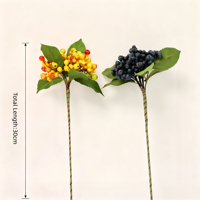 Vente en gros usine – Branche artificielle de baies jaunes de 30 cm avec feuilles, fausse branche de baies pour centre de table et arrangement floral