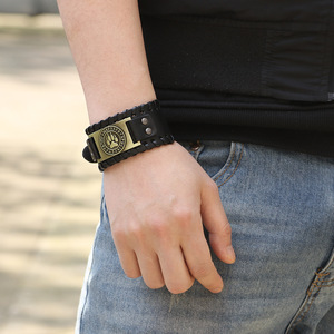 Bear Paw Woven <b>Leather</b> <b>Bracelet</b> Men's Punk Style Animal Design Copper Alloy Gift Jewelry - Product Image 3