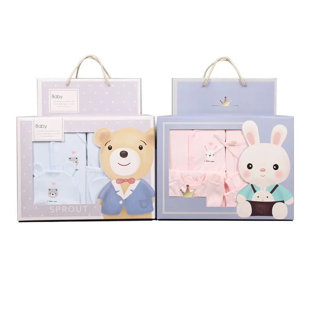 Custom Luxury Gift Clothing Packaging Paper Boxes With Window For Newborn Baby Kids Clothes Shirt Sock Blanket Baby Gift Set Box