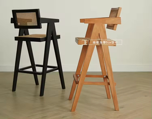 Tabouret de bar moderne avec <span class=keywords><strong>bois</strong></span> de <span class=keywords><strong>teck</strong></span> et rotin pour une utilisation en intérieur et en extérieur BC-023 - Product Image 3