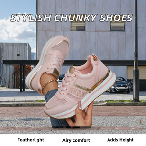 Chaussures de marche tendance et sportives en maille épaisse, confortables, élégantes, rehaussantes, à semelle épaisse, légères, respirantes, à lacets, en PVC - Product Image 2