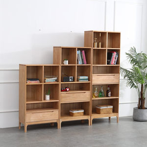 Japanese Style Oak Bookshelf <b>Solid</b> <b>Wood</b> Minimalist Modern Floor Standing Nordic Open Combination Shelf Natural <b>Wood</b> Color - Product Image 1