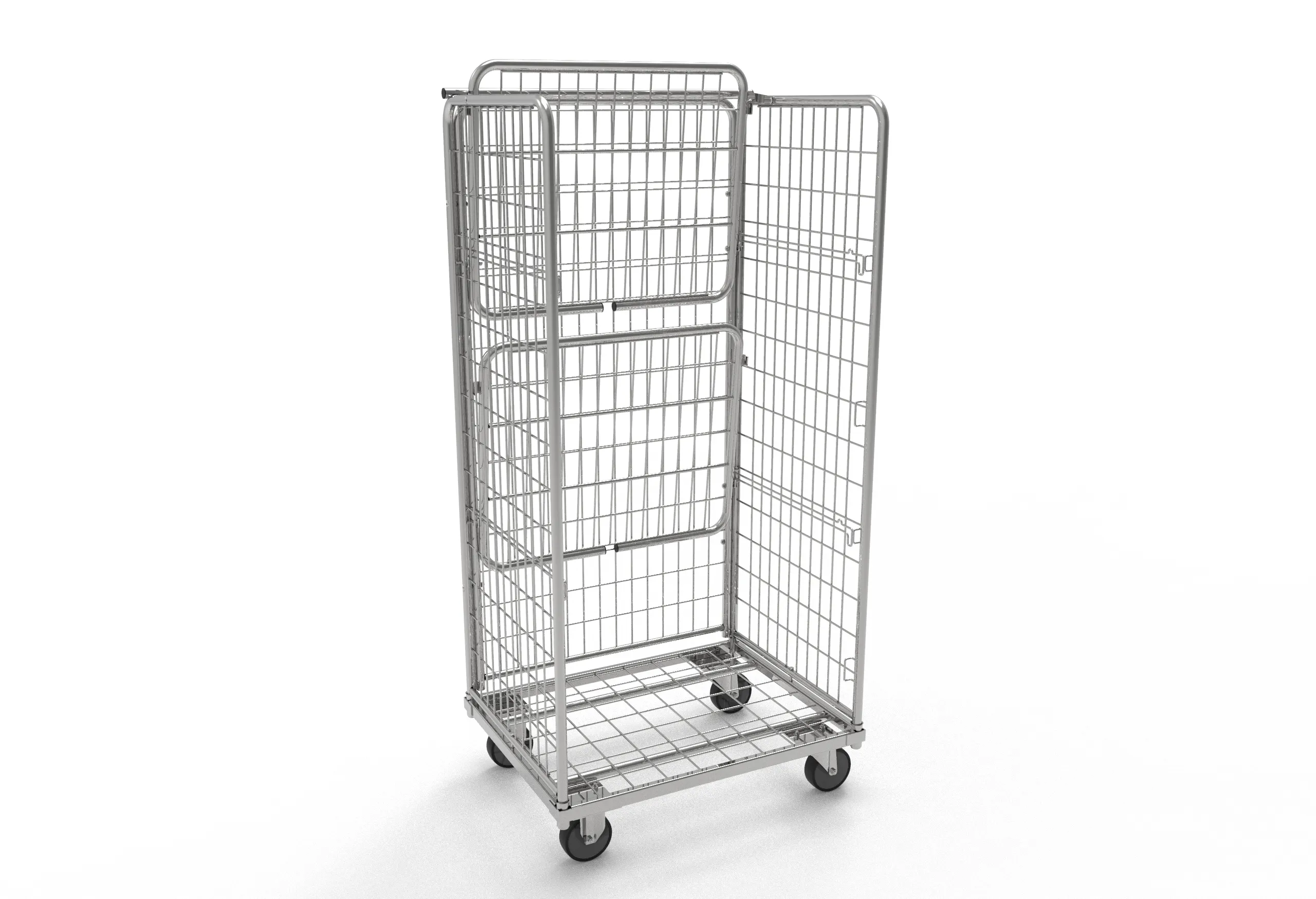 860x 660xH1800 Warehouse Safety Laundry Cargo Storage Steel Zinc Wire Mesh Roll Cage Pallet Trolley with shelves