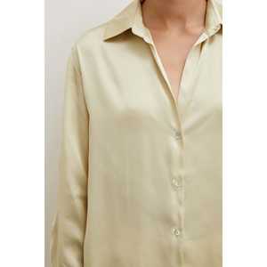 Camisa Básica de Satén para Mujer, Color Crudo Oscuro, con Botones, Estilo Minimalista para el Día a Día - Product Image 4