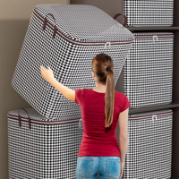 Grand panier de rangement pliable en tissu pour déménagement, motif pied-de-poule, pour vêtements et couettes, sacs de rangement pour la maison