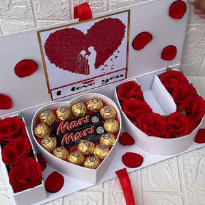 Caja de Regalo de Flores <span class=keywords><strong>con</strong></span> Frase de Te Amo al por Mayor, Embalaje de Regalo de Flores <span class=keywords><strong>y</strong></span> Chocolate para el Día de la Madre, Embalaje de Regalo Floral de Lujo - Product Image 3