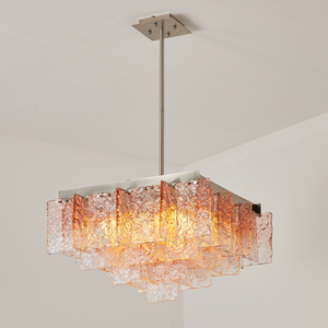 Lustre suspendu en verre texturé rose antique américain, style Art déco italien du milieu du siècle, pour <span class=keywords><strong>salle</strong></span> à manger - Product Image 1