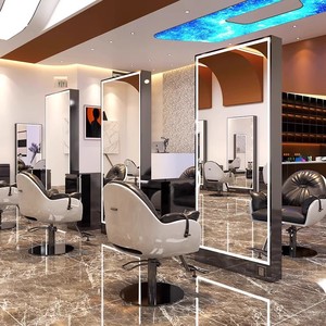 Miroir de sol double face moderne pour salon de coiffure professionnel avec éclairage LED pour la coiffure et la beauté - Product Image 1