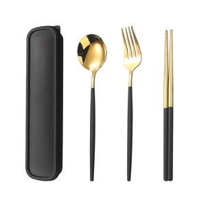 <span class=keywords><strong>Set</strong></span> di posate portatile in tre pezzi per studenti, escursioni, viaggi, campeggio, posate in acciaio inossidabile, bacchette, cucchiaio, forchetta - Product Image 1
