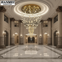 Lustre en cristal en forme de feuille d'érable à LED, hauteur réglable, pour hall d'hôtel, restaurant, salle de banquet, installation décorative pour projets à lumière chaude
