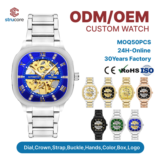 OEM Custom Design Tourbillon Movement Business Dress Wristwatch Square Case Mineral Glass 3ATM Waterproof Men's Mechanical Watch