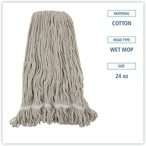 Boardwalk BWK424CEA 24 Oz. Tête de balai serpillère en coton Pro Loop Web/Tailband Wet Mop Head blanc - Balai de haute qualité pour le nettoyage - Product Image 4