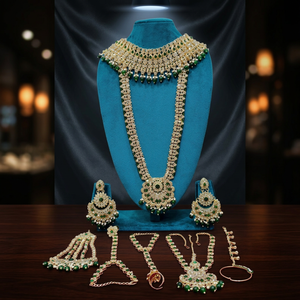 Rose Gold Plated Bridal Jewelry <b>Set</b> With Green Zircon Stones And Imitation Pearls For Women Wedding Classic Style D.no.195 - Product Image 3
