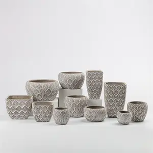 Vasi per piante succulente in cemento intagliato a mano moderno nordico personalizzato fioriere rotonde per interni decorazione della casa vaso di fiori in cemento