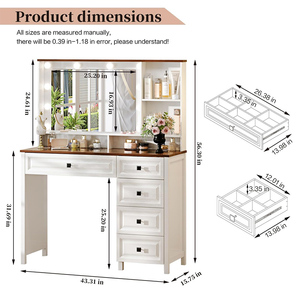 Tocador de Lujo de Estilo Moderno de 43 Pulgadas con Luces y Espejo, 5 Cajones de Almacenamiento y Tomas de Corriente USB, Mesa de Maquillaje - Product Image 2