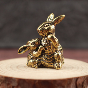 Figurita de conejo de latón, adorno de mesa con forma de animal, madre e hijo, para el hogar, oficina, artesanía del zodíaco chino, 2 uds. - Product Image 3