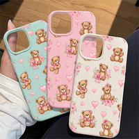Coque de téléphone portable antichoc en cuir texturé motif ours mignon avec nœud pour iPhone 16 15 17 Air 18 Pro Max