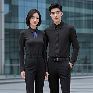Unisex Long Sleeve Shirt Solid Color <b>Polyester</b> Workwear Wrinkle Resistant Business Formal Wear - Product Image 2