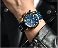 VVS Montre Homme Chronographe Quartz Boîtier Bouclier Tachymètre Cadran Bleu Silicone Sport OEM ODM Low MOQ