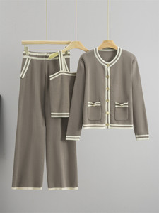 Vestitino da donna lavorato a maglia in 3 pezzi 2025 elegante maglione anteriore aperto con canottiera e pantaloni larghi larghi - Product Image 5