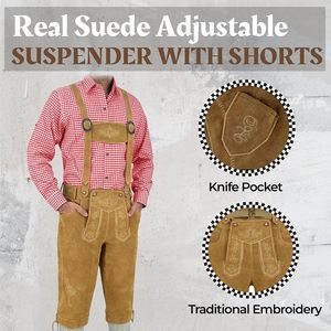Shorts traditionnels allemands en daim pour homme, costume d'Oktoberfest avec bretelles, taille adulte - Product Image 3