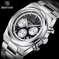 Montre à quartz pour homme BENYAR 5204, élégante, lumineuse, étanche, bracelet en acier, calendrier, montres de business pour homme, Reloj Hombre